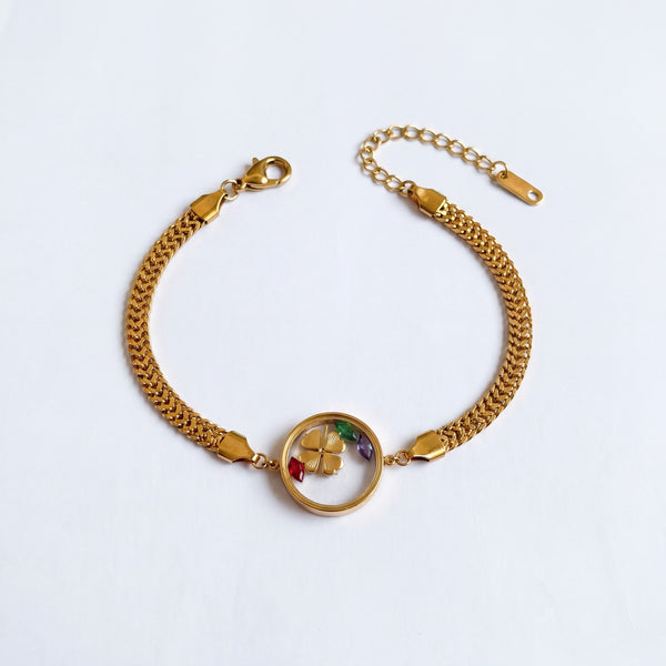 Anti-Tarnish Gold Plated Multi Colour Stone Clove Flower Bracelet