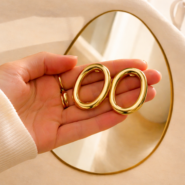 Anti-Tarnish Gold Plated Oval Earrings - 1 Pair