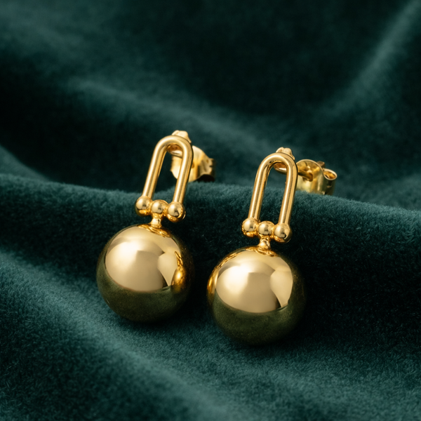 Anti-Tarnish Gold Plated Hanging Ball Earrings - 1 Pair