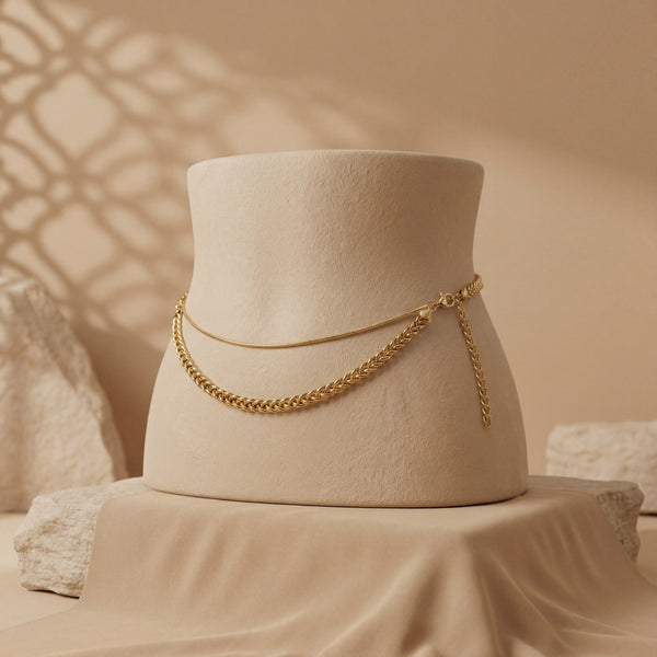 Layered Double Chain Kamarbelt | Gold Plated Dual Strand Waist Belt for Women