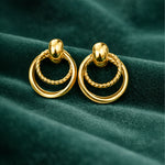 Anti-Tarnish Gold Plated Hanging 2 Spiral and 1 Plain Loop Earrings - 1 Pair