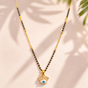 KZ Gold Plated Evil Eye CZ Mangalsutra for Women Black Bead Chain Lucky Charm Pendant FS