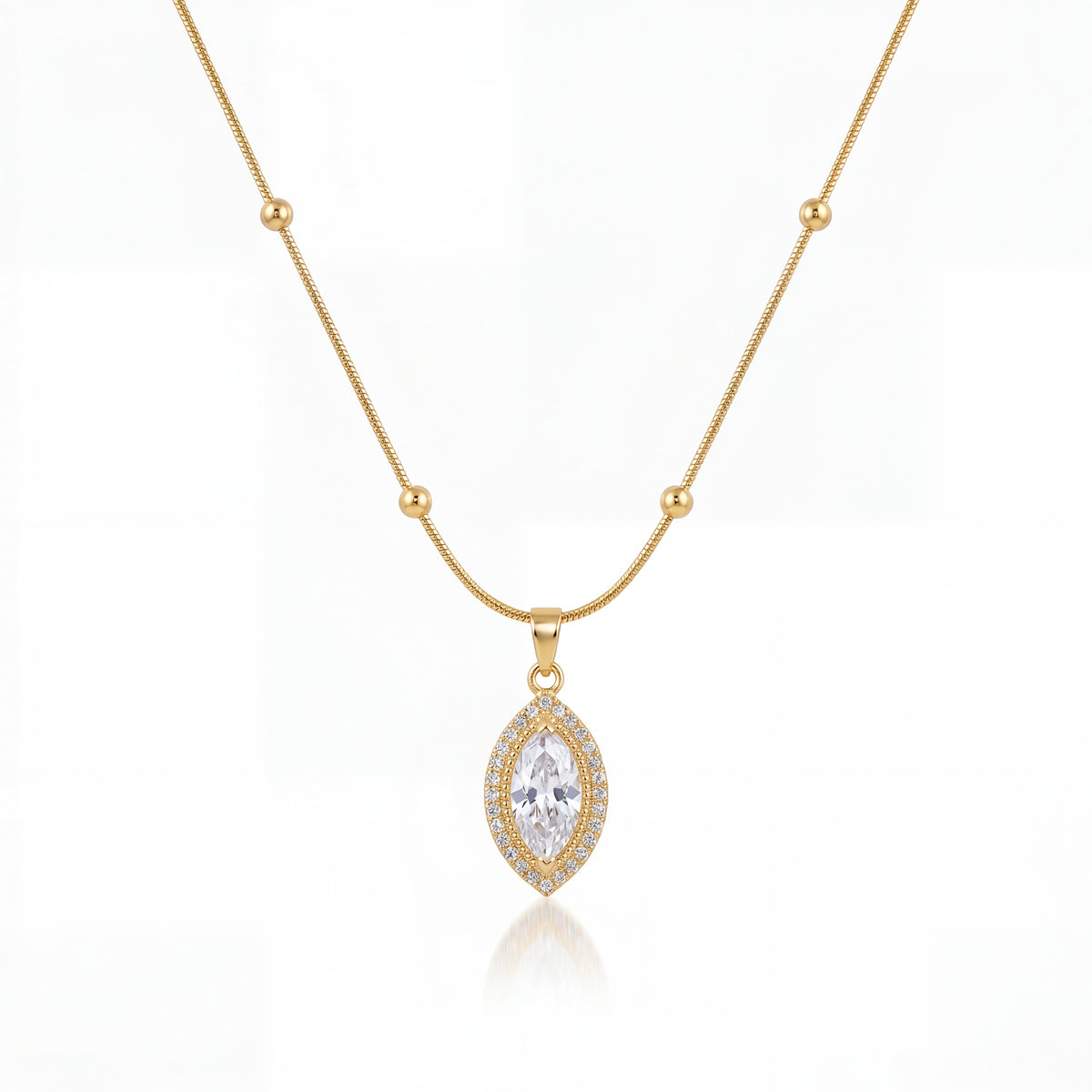 Gold Marquise Leaf CZ Pendant Chain Anti-Tarnish Necklace