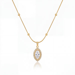 Gold Marquise Leaf CZ Pendant Chain Anti-Tarnish Necklace