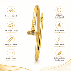 Gold Nail Shape Cuff Kada for Women | Stainless Steel Anti Tarnish Open End Bangle | Stylish Wrist Jewellery