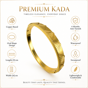 Gold Princess Cut Diamond Panel Oval Kada for Women | Square Stone Cluster Stainless Steel Ladies Bangle | Bold Festive Jewellery