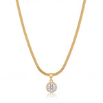 Gold Round Solitaire CZ Pendant Snake Chain Anti-Tarnish Necklace