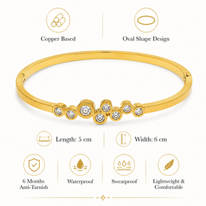 Gold Checkered Diamond Pattern Oval Kada for Women | Grid Stone Stainless Steel Ladies Bangle | Structured Festive Jewellery