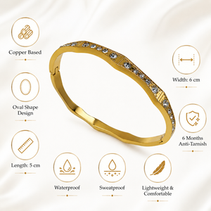 Gold Marquise Diamond Accent Oval Kada for Women | Elongated Stone Stainless Steel Ladies Bangle | Elegant Festive Jewellery