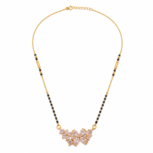 KZ Gold Plated Pink Marquise Flower CZ Mangalsutra for Women Black Bead Chain Floral Cluster Pendant FS