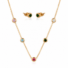 Anti tranish Gold plated 150 No. Minimal round Multicolour solitare pendant with Studd green round earring for adults - 1 Pc