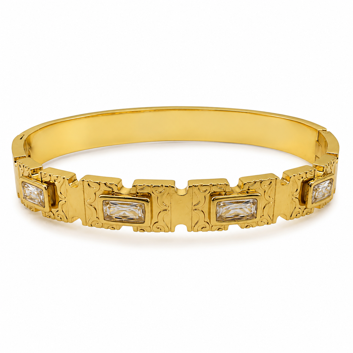 Gold Double Row Round Diamond Oval Kada for Women | Twin Stone Line Stainless Steel Ladies Bangle | Layered Festive Jewellery