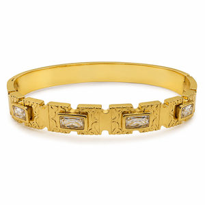 Gold Double Row Round Diamond Oval Kada for Women | Twin Stone Line Stainless Steel Ladies Bangle | Layered Festive Jewellery