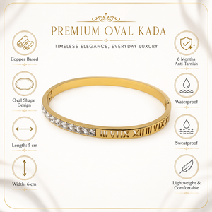 Gold Scattered Bezel Diamond Oval Kada for Women | Floating Stone Stainless Steel Ladies Bangle | Modern Festive Jewellery