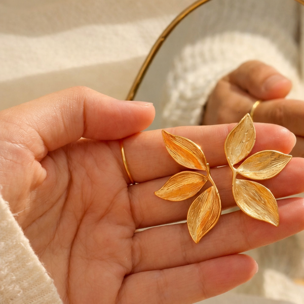 Anti-Tarnish Gold Plated Hanging Half Flower Earrings - 1 Pair