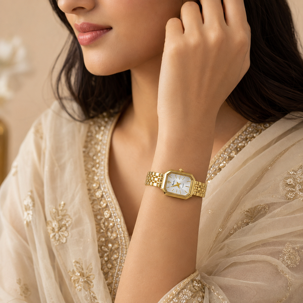 Watches Gold-Tone Rectangular Dial Elegant Bracelet Watch for Women
