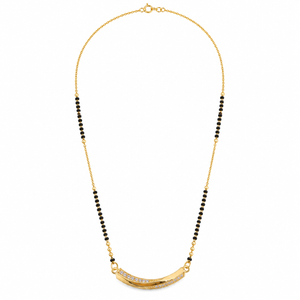 KZ Gold Plated Curved Arc Bar CZ Mangalsutra for Women Black Bead Chain Banana Curve Pendant FS