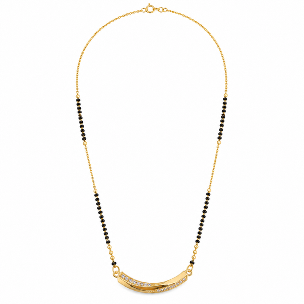 KZ Gold Plated Curved Arc Bar CZ Mangalsutra for Women Black Bead Chain Banana Curve Pendant FS