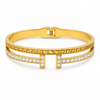 Gold Greek Key Pattern Diamond Oval Kada for Women | Meander Design Hinged Clasp Stainless Steel Ladies Bangle | Luxury Festive Jewellery