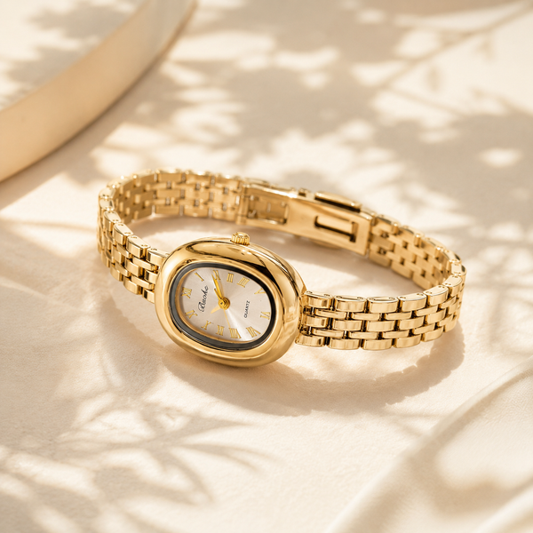 Watches Gold-Tone Round Dial Panther Link Bracelet Watch for Women