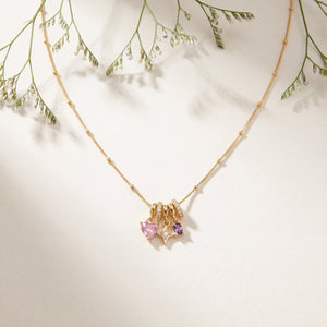 Gold Pink Enamel Heart Charm Pendant Chain Anti-Tarnish Necklace