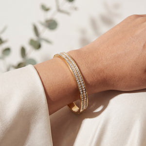 Dual Pave CZ Row Eternity Baby Kada Bangle | Gold Plated Slim Stackable Bracelet for Women