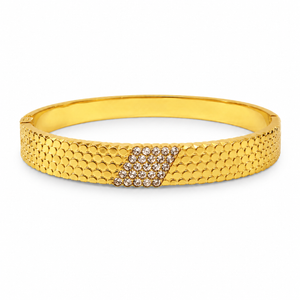 Gold Eternity Diamond All-Around Oval Kada for Women | Full Stone Coverage Stainless Steel Ladies Bangle | Premium Festive Jewellery