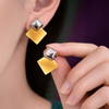 Anti-Tarnish Gold Plated Silver Stud with Gold Square Earrings - 1 Pair