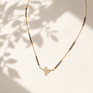KZ Gold Plated Crown CZ Mangalsutra for Women Black Bead Chain Asymmetric Arrow Pendant FS