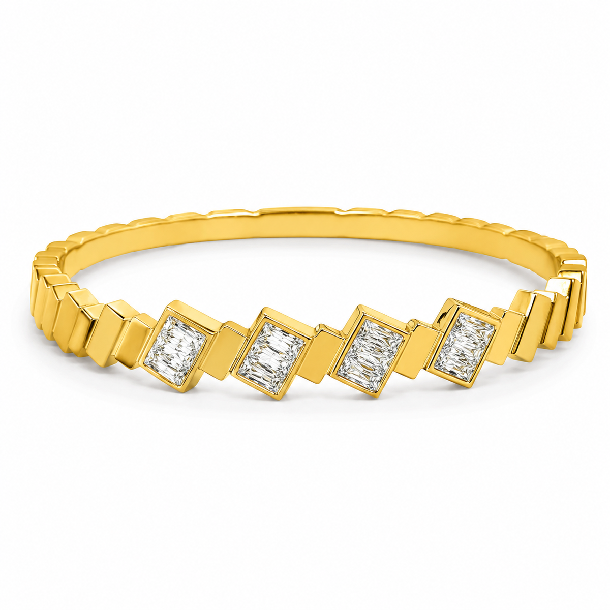 Gold Starburst Radiant Diamond Oval Kada for Women | Sunburst Stone Pattern Quick Stainless Steel Ladies Bangle | Glamour Festive Jewellery
