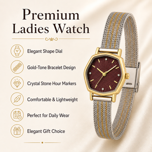 Watches Gold-Tone Octagonal Maroon Dial Multi Strand Bracelet Watch for Women