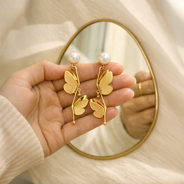 Anti-Tarnish Gold Plated Hanging Half Butterfly Earrings - 1 Pair