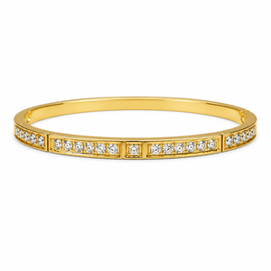 Gold Alternating Square Solitaire Round Diamond Oval Kada for Women | Checkerboard Pattern Stainless Steel Ladies Bangle | Luxury Festive Jewellery