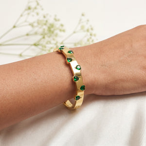 Round Green Emerald Look Baby Kada Bangle | Gold Plated Five Stone Bezel Stackable Bracelet for Women