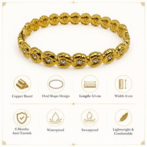 Gold Large Round Flower Motif Diamond Center Oval Kada for Women | Floral Petal Stone Stainless Steel Ladies Bangle | Floral Festive Jewellery