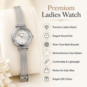 Watches Silver-Tone Round Dial Minimal Mesh Bracelet Watch for Women