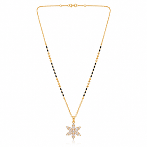 KZ Gold Plated Marquise Starburst CZ Mangalsutra for Women Black Bead Chain Flower Star Pendant FS