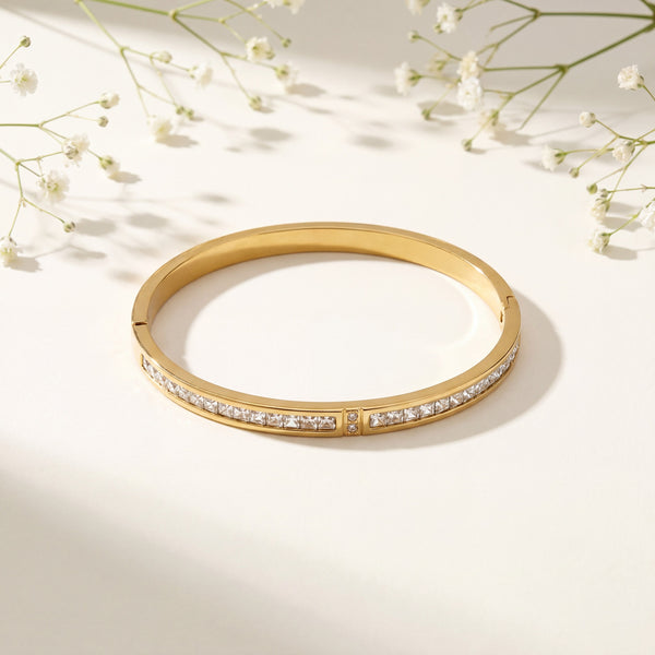 Slim Pave CZ Eternity Baby Kada Bangle | Gold Plated Minimalist Stackable Bracelet for Women