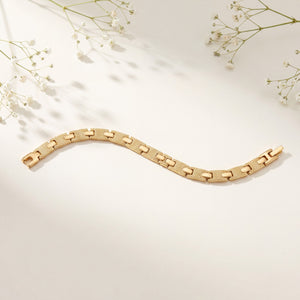 Men's Gold Plated Stainless Steel Textured Diamond-Cut H-Link Bracelet