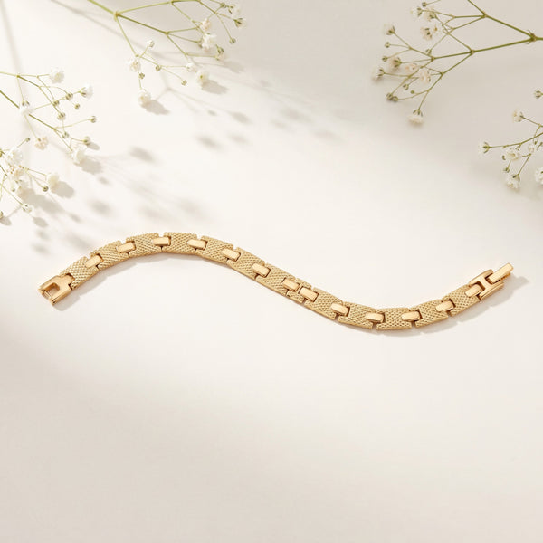 Men's Gold Plated Stainless Steel Textured Diamond-Cut H-Link Bracelet