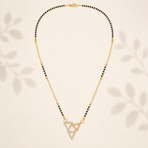 KZ Gold Plated Double Triangle CZ Mangalsutra for Women Black Bead Chain Geometric Pendant FS