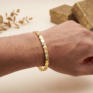 Linked Square Plaque Heart CZ Baby Kada Bangle | Gold Plated Stationed Cuff Bracelet for Women