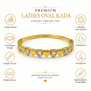 Gold Cluster Diamond Trio Oval Kada for Women | Three Stone Group Stainless Steel Ladies Bangle | Statement Festive Jewellery