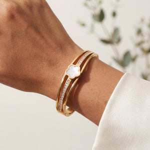 Mother of Pearl Five Petal Flower Baby Kada Bangle | Gold Plated Pave CZ Floral Cuff for Women