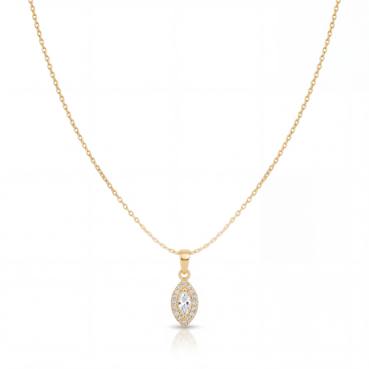 Gold Mini Marquise CZ Drop Pendant Chain Anti-Tarnish Necklace
