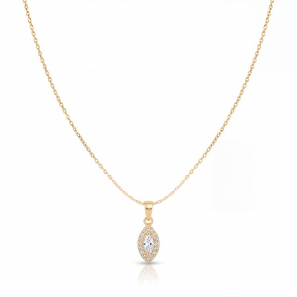 Gold Mini Marquise CZ Drop Pendant Chain Anti-Tarnish Necklace