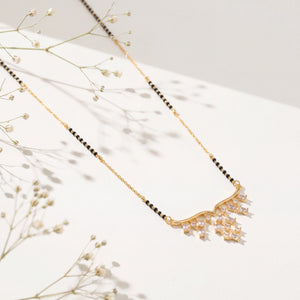 KZ Gold Plated Fringe Multi Drop Mangalsutra for Women Black Bead Chain Tassel Pendant FS