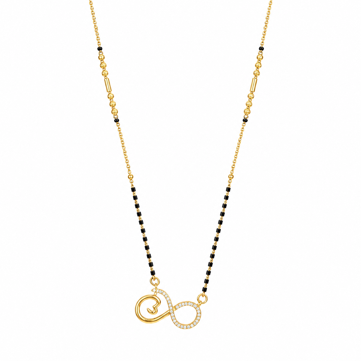 KZ Gold Plated Infinity Heart CZ Mangalsutra for Women Black Bead Chain Infinity Love Pendant FS