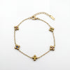 Gold Plated Delicate Chain Bracelet with Floral Cluster Multicolour Stone Stations and Lobster Clasp