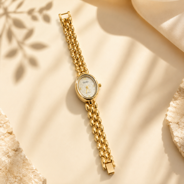 Watches Gold-Tone Oval Dial Double Chain Bracelet Watch for Women